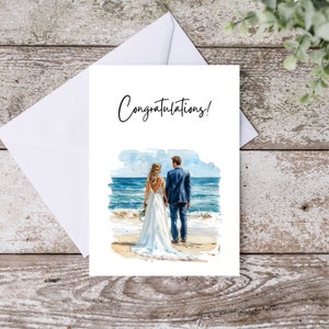 Cartão de casamento de praia do Sr. e Sra., cartão de noiva e noivo para o casal, parabéns pelo dia do casamento, para impressão, download instantâneo