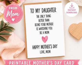 Mors dag-kort från mamma till dotter (utskrivbart, direkt nedladdning)