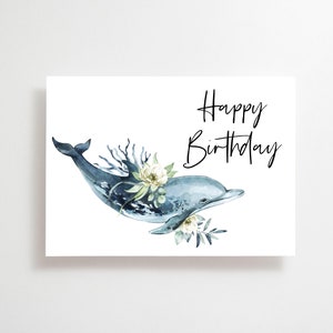 Dolphin Birthday Card, Ocean Birthday Card, Happy Birthday, Sea Animals Birthday Card, Blank Card, Printable