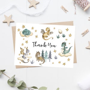 Dragon Thank You Card, Gender Neutral Thank You Card, Baby Shower Thank You Card, Birthday Thank You Card, Printable