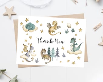 Dragon Thank You Card, Gender Neutral Thank You Card, Baby Shower Thank You Card, Birthday Thank You Card, Printable