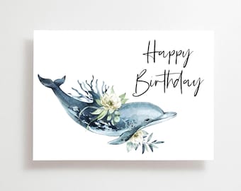 Printable Dolphin Birthday Card, Instant Digital Download Print at Home ...
