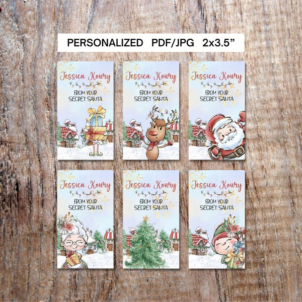 PERSONALIZED Secret Santa Christmas Gift Tags, Printable, Printable