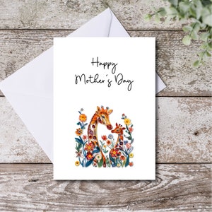 Tarjeta de jirafa para el Día de la Madre, tarjeta de regalo para mamá, tarjeta de filigrana para el Día de la Madre, tarjeta única para el Día de la Madre para la abuela, imprimible