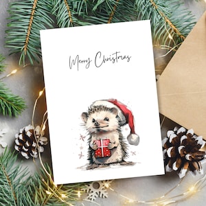 Cartão de Feliz Natal com Ouriço para Imprimir para Amigos e Familiares, Download Instantâneo