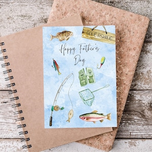 Viskaart voor Vaderdag, Happy Father's Day-viskaart, visserskaart voor papa, afdrukbaar, direct downloaden