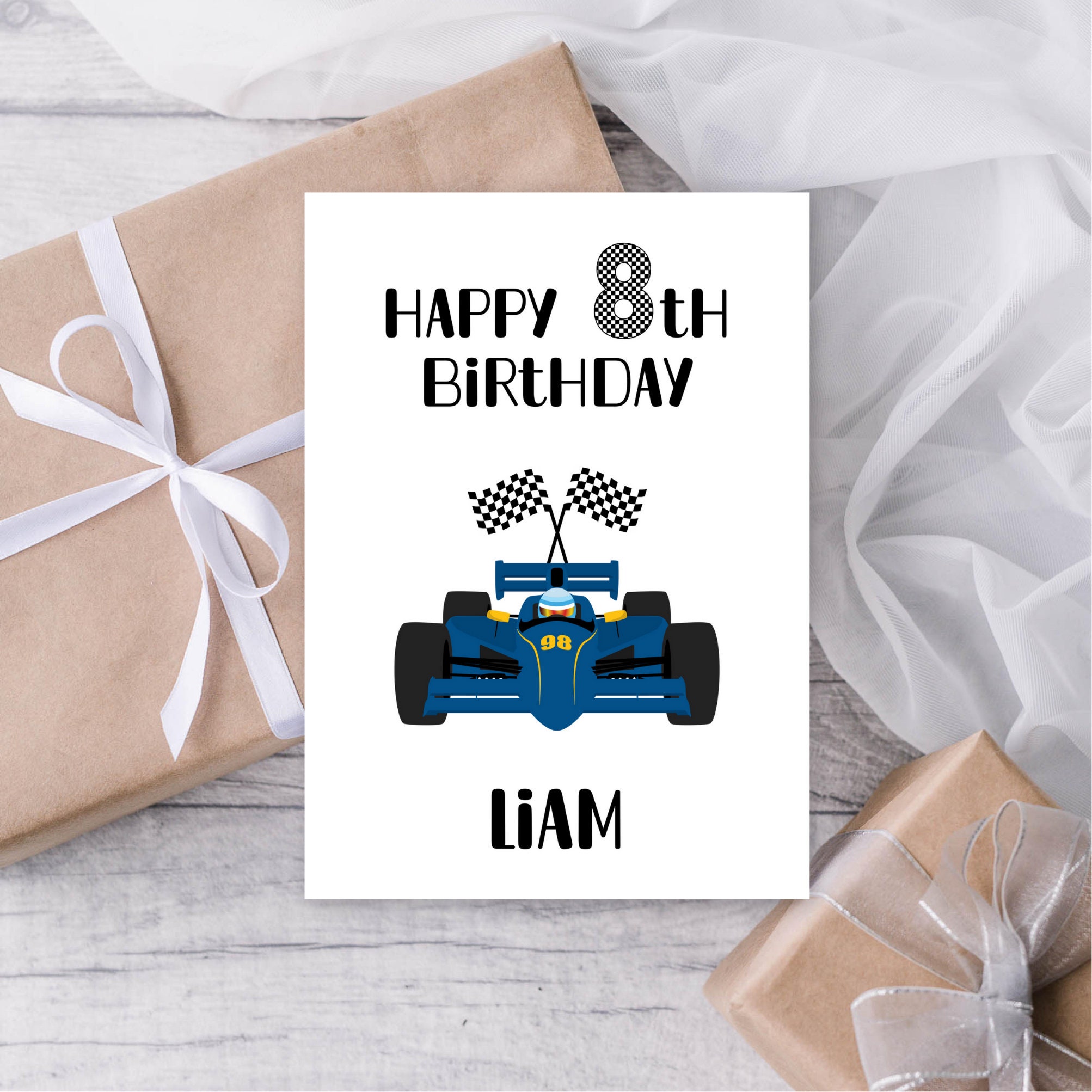 PERSONALIZED Girl Race Car Birthday Card, Girl Racer Birthday, Racing ...