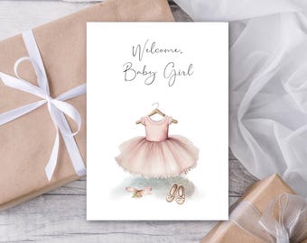 Pink Ballerina Baby Shower Card: Welcome Baby Girl (Printable)