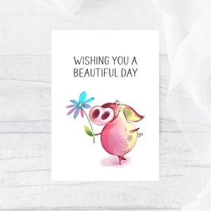 Afdrukbare kaart Thinking Of You, wenskaart varken, gewoon omdat kaart, kaart Bestie, kaart vrienden, Instant Download