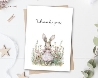 Cottagecore Bunny Thank You Card: Floral Baby Shower (Printable, Instant Download)