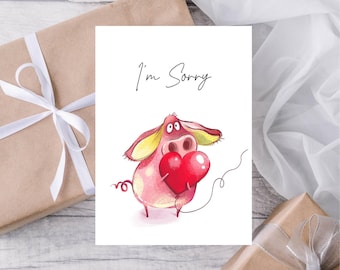 Tarjeta de disculpas para un cerdo: Perdóname, pensando en ti (imprimible, descarga instantánea)