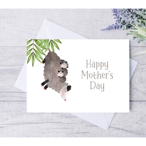 Cartão fofo de gambá feliz dia das mães para a mãe, Feliz dia das mães bebês gambá, para imprimir, download instantâneo