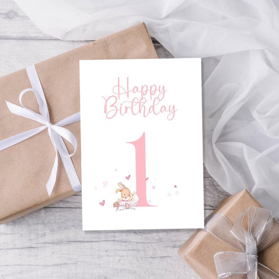 Geburtstagskarte Für Nichte – Hasen-Motiv Zum 1. Geburtstag In Rosa