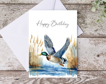 Watercolor Mallard Duck Birthday Card: Hunting Gift Card (Printable, Digital Download)