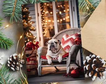 English Bulldog Christmas Card, Dog Lover Christmas Card, Merry Christmas Card, Modern Christmas Card, Printable