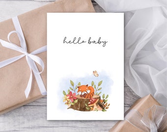 Red Panda Baby Shower Card, Woodland Baby Shower Card, Gender Neutral Baby Shower Card, Hello Baby, Printable