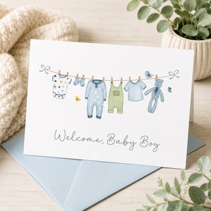 Welcome Baby Boy Card, Baby Shower Card Printable, New Baby Congratulations Card, Digital Download