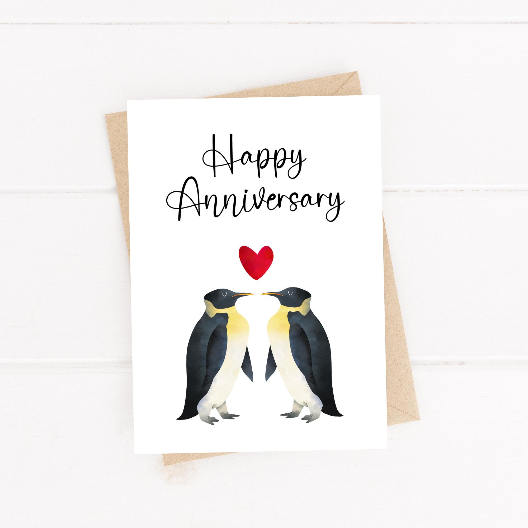 Personalized Penguin 9th Wedding Anniversary Gift for Husband -    Leather anniversary gift, 4th anniversary gifts, Wedding anniversary cards