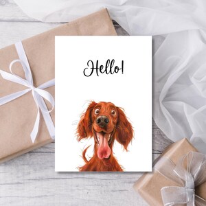 Tarjeta "Happy Irish Setter Thinking of You" (pensando en ti), perfecta para amantes de los perros y mejores amigos, tarjeta de regalo de aliento, tarjeta de amistad imprimible.