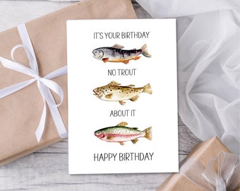 Trout Fishing Birthday Card For Him, Pun Birthday Card For Her, Printable