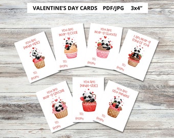 Panda Valentines, Kids Valentines Day Cards, Classroom Valentines, Cupcake Valentines, Printable, Printable