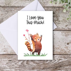 Tarjeta de San Valentín con un lindo panda rojo para novio, novia, aniversario de bodas, amistad, imprimible.