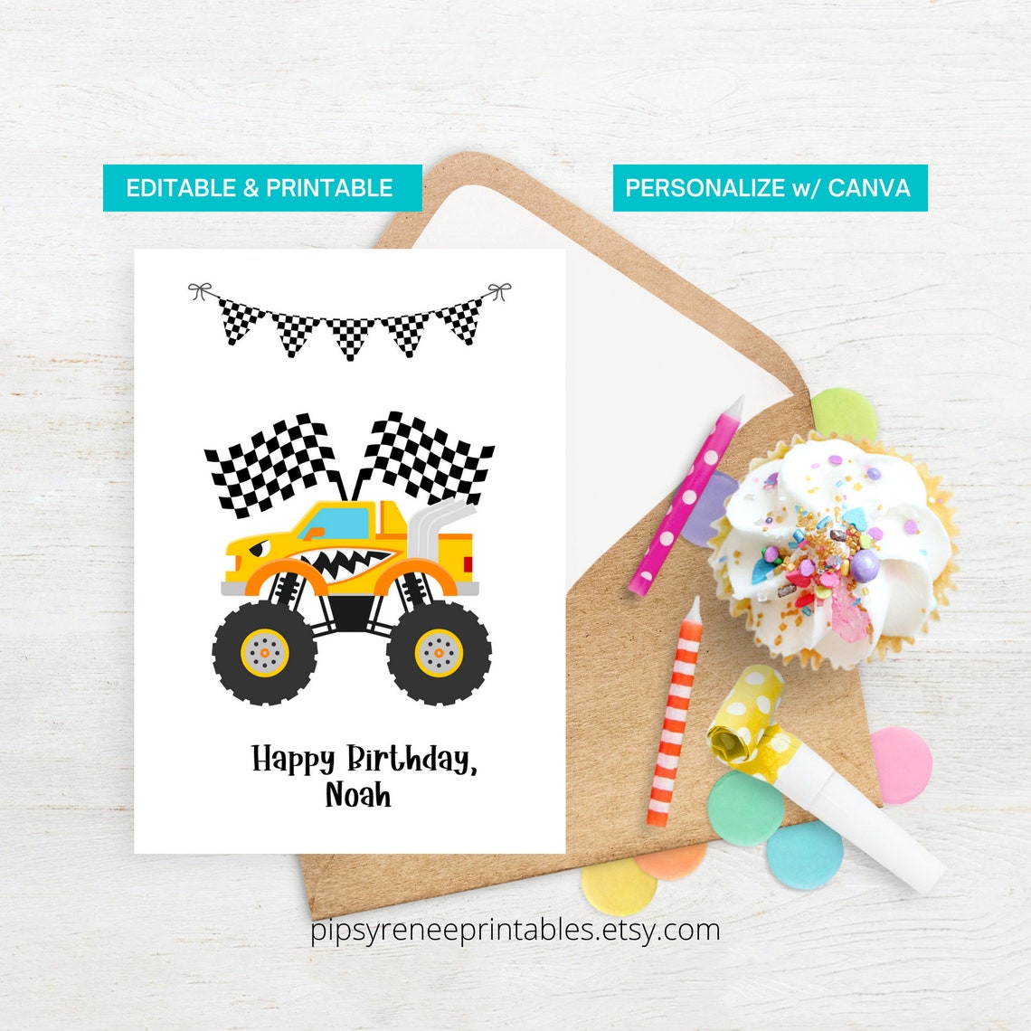 Editable Birthday Card Printable Birthday Card Monster Truck | Etsy