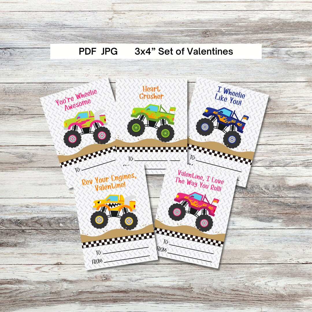Monster Truck Valentine's Day Cards for Kids, Classroom Valentines for Kids, Printable - Etsy