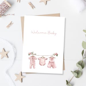 Baby Shower Karte zum ausdrucken, niedliches Willkommen Baby Design für Neugeborene Baby Mädchen Geschenk Perfekt für Mädchen-Baby-Dusche-Feiern, Instant Download