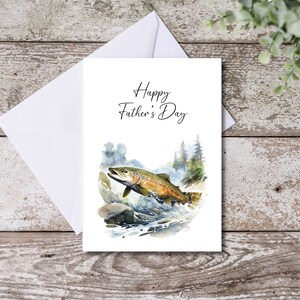 Carte fête des pères truite, carte-cadeau fête des pères en plein air, carte de pêche pour papa, grand-père, beau-père, imprimable, téléchargement immédiat