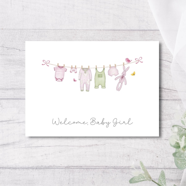 Baby shower kaart, nieuwe babykaart, pasgeboren babymeisje, welkom babymeisje, afdrukbaar