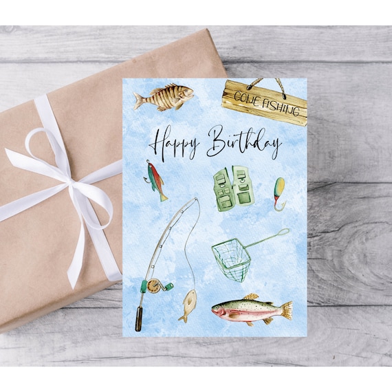 Fishing Birthday Card, Gone Fishing Fisherman Birthday Card, Trout