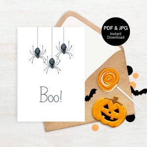 Carte d'Halloween araignées, huée ! Carte d'Halloween, Happy Halloween, Halloween imprimable, téléchargement immédiat