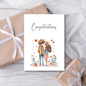 Gefeliciteerd kaart voor het gelukkige paar, verlovingskaart voor paar, schakingscadeaukaart, afdrukbaar, direct downloaden