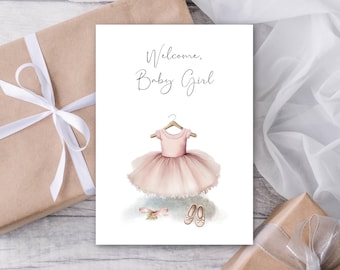 Girl Baby Shower Card, Pink Baby Shower Card, Welcome Baby Girl, New Baby Card, Printable