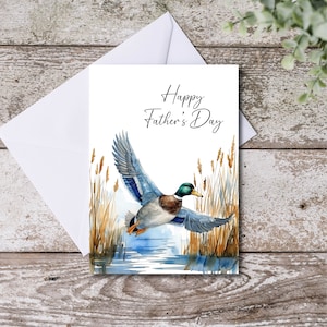 Tarjeta del Día del Padre con un Pato Mallard para papá, abuelo, padrastro o amante de las actividades al aire libre. Imprimible y descarga instantánea.