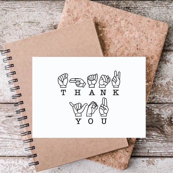 Thank You Card, Sign Language Thank You Card, ASL, Printable