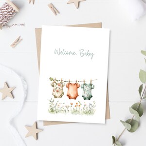 Cartão de chá de bebê Cottage Core para impressão, cartão de boas-vindas floral para recém-nascido, download instantâneo, alta resolução