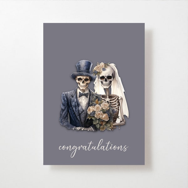 Skeleton Bride And Groom Wedding Card, Til Death Halloween Wedding Card For Couple, Gothic Wedding Card, Congratulations, Printable