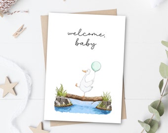 Duck Baby Shower Card, Welcome Baby, Neutral Baby Shower Card, Newborn Baby Shower Card, Printable