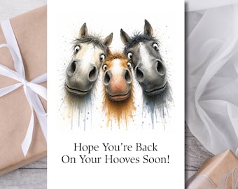 Get Well Soon Card, Hope You’re Back On Your Hooves Soon, Funny Horse Get Well Card (Printable, Instant Download)