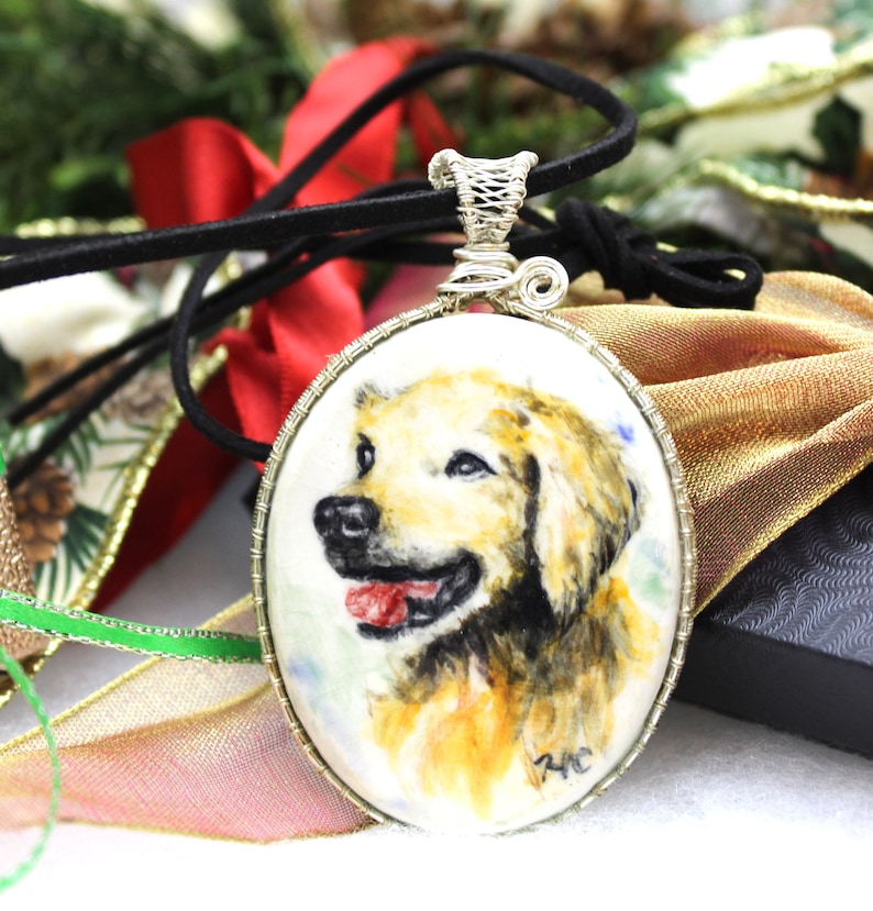 Pet Watercolor ceramic pendant painted by Helen Custom Painting Holiday Special Gift