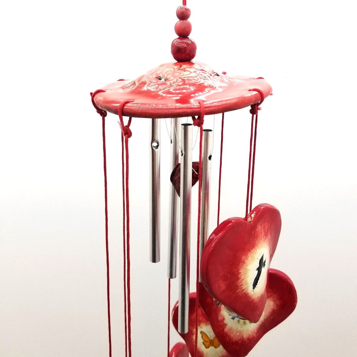 Valentine's Day 8 handpainted Red Hearts Wind Chime with 4 Etsy