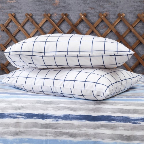 Off White Stripes Duvet Cover shops Set, Blue, Full Size , 1 Duvet Cover, 1 Fitted Sheet and 2 Pillowcases, Hypoallergenic Breathable Bedding Set