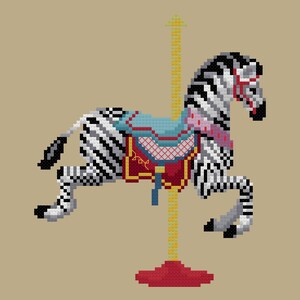 Zebra Carousel Ornament Counted Cross Stitch Pattern