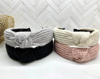 Ribbed Sweater Knit Top Knot Headband