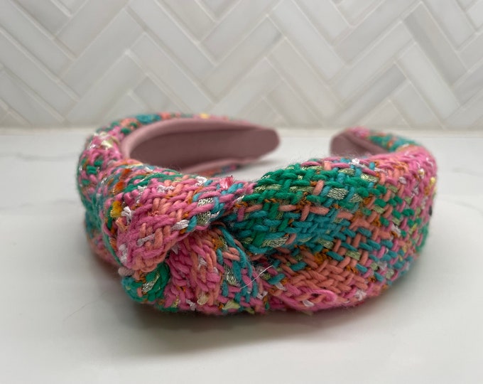 Multicolor knitted Top Knot headband / multicolor headband / rainbow headband/