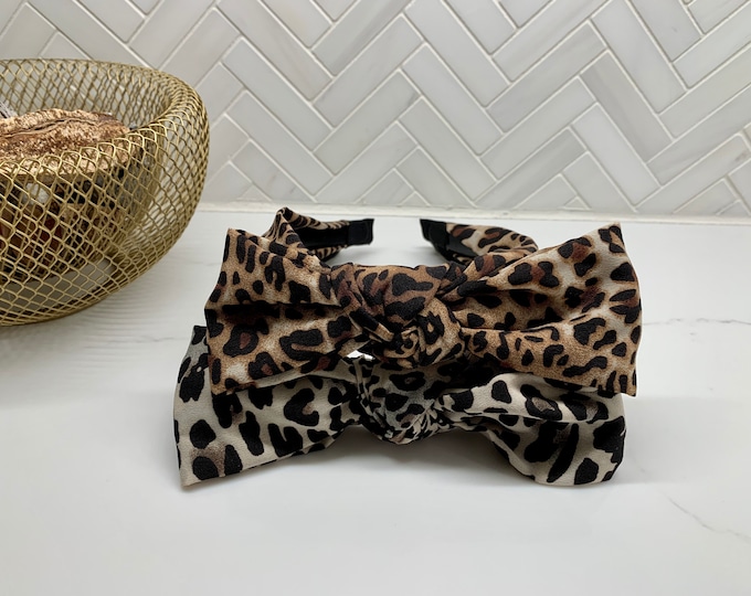 Silk Big Bow Knot Leopard Headband