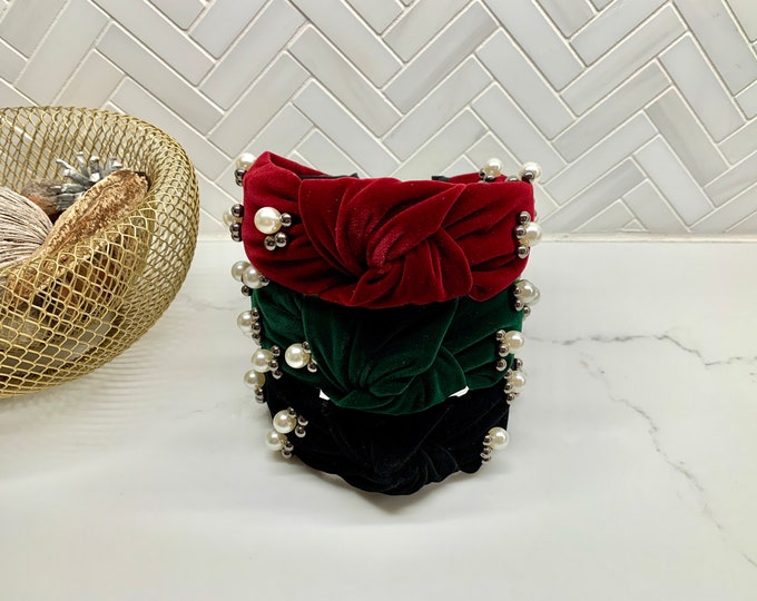 Large Pearl Velvet Top Knot Headband