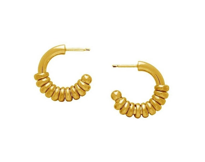 Gold Plated Stacked Ring Huggie Hoop Earrings